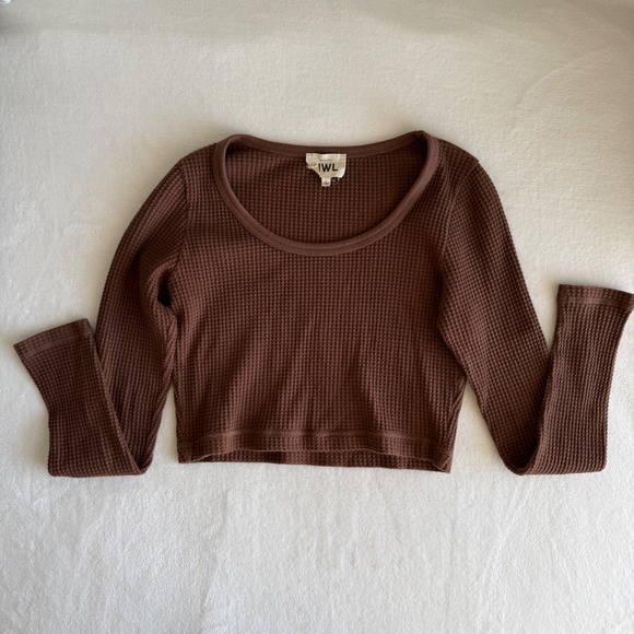 Tops - Madewell MWL Women's Waffle Cropped Long Sleeve Top Shirt Medium Chocolate Brown
